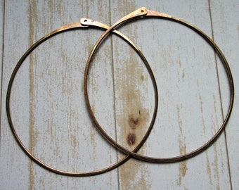 Hammered Antiqued Brass Open Ear Hoop Findings - 1 pair - 3 inches