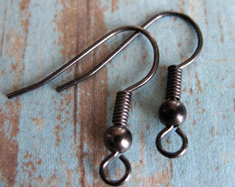 Gunmetal Plated Stainless Steel French Hooks - 1 pair - 22mm in length