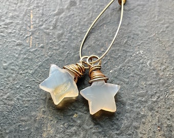 Natural Moonstone Stars in Antiqued Brass Bead Charm Pair