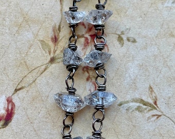 Herkimer Quartz and Antiqued Sterling Silver Bead Chain Segments - 2 pieces - 2 inches each