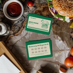 Diner Restaurant / Hamburger Parlor Stempelkaart en Visitekaartje (inclusief QR-code) [Aanpasbaar op Canva met Instant Download-technologie]
