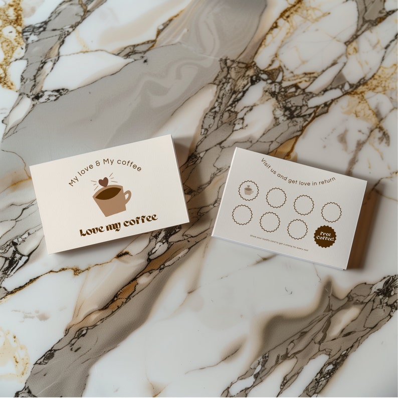 Cafe Loyalty Card Template, Coffee Shop Stamp Card (Canva Editable, Digital Download) image 1