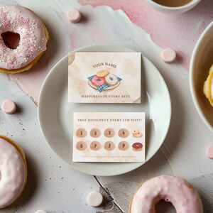 Cartão Donut / Bakery Shop Stamp [cartão de fidelidade multifuncional + cartão de visita] compra única / EDITÁVEL no Canva e download INSTANTÂNEO o mais rápido possível