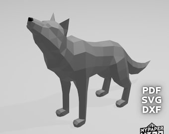 Papercraft Wolf 3D, Digital Template, Low Poly Wolf 3D, PDF SVG File, printable poly paper wolf model, paper sculpture, origami diy,pepakura