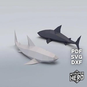 Requins 3D Papercraft, requins Low Poly, modèle de fichier numérique, fichier d'impression 3D requin, téléchargement PDF SVG, bricolage, origami, modèle 3D, pepakura