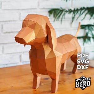 Perro Frank de papel 3D, plantilla digital, perro de polígonos bajos, modelo de origami para hacer uno mismo, papel poligonal 3D con animales, Pepakura, escultura de perro con modelo de papel