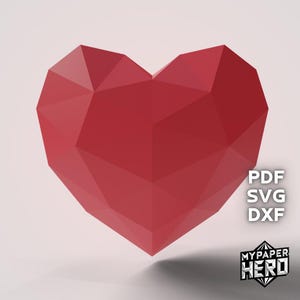 Cuore di carta 3D, modello digitale, cuore low poly, origami fai da te, pepakura, modello stampabile in carta poly, file PDF SVG, papercraft low poly