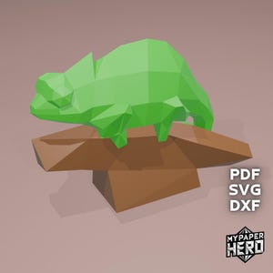 Papercraft Chameleon 3D, Digital Template, Low Poly Chameleon 3D, SVG PDF File, origami diy, printable poly paper model, pepakura sculpture