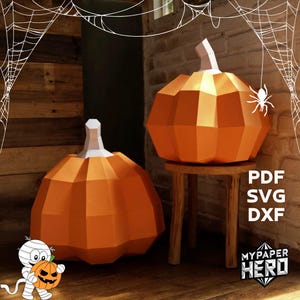 Low poly Pumpkins Halloween, Digital Template, PDF SVG, Paper Craft Pumpkins 3D model origami DIY, pepakura, low poly halloween pumpkin