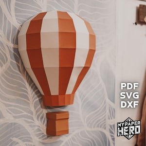 Arte murale mongolfiera, modello digitale, mongolfiera 3D in carta low poly, mongolfiera fai da te in carta, PDF SVG, arte 3D stampabile, Pepakura