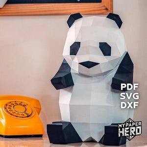 Papercraft Panda 3D, Digital Template, Low Poly Panda, Animal Model, DIY, Origami, Pepakura, Poly Paper 3d, SVG PDF, Paper Sculpture Decor