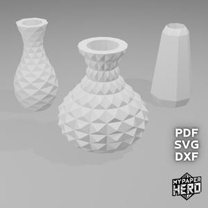 Vasi di carta 3D, modello digitale, set di vasi flover, vasi Low Poly 3D, modelli di vasi di carta poly stampabili, origami fai da te, file PDF SVG