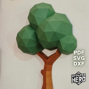 Albero di carta 3D, albero low poly, modello digitale, carta poly 3d, SVG PDF, modello origami pepakura, scultura di carta 3D fai da te, decorazione da parete