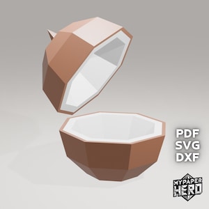 Coco 3D de baja poligonización, plantilla digital, coco 3D de papel, archivo SVG PDF, modelo de papel poligonal imprimible, origami diy, pepakura, decoración de papel