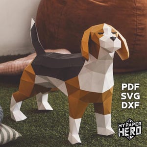 Cane Beagle low poly, cane di carta 3D, modello digitale, download SVG, carta low poly, modello di cane, pepakura, modello fai da te di cane beagle