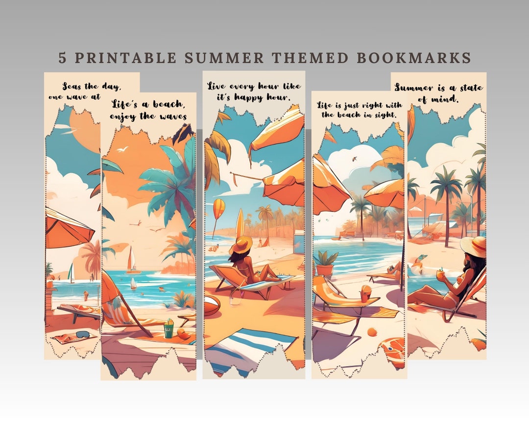 5 Printable Summer Themed Bookmarks Book Accessory Gift Giveaway Print ...