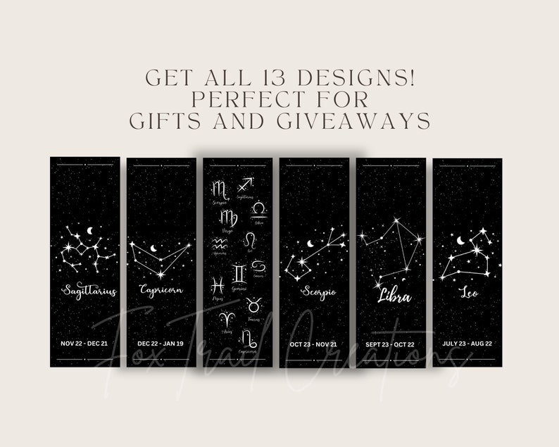Printable Zodiac Signs Themed Bookmarks 13 Designs Collection Gift ...