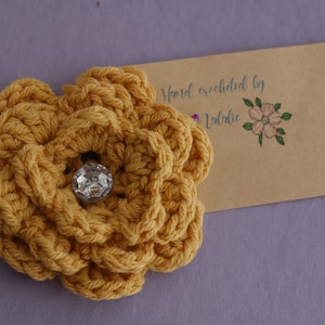 Crocheted Flower Hair Pin: Cotton Rhinestone Hair Accessory