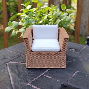 Miniature Wicker Style Armchair, 1:12 Scale Hand-Painted Dollhouse Accent Chair