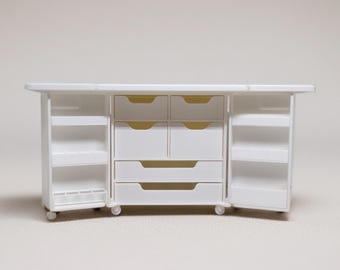 Craft Table 1:12 Scale Dollhouse, Folding Desk with Storage