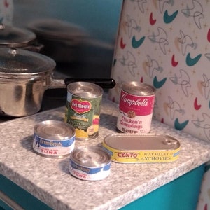 Dollhouse Grocery Cans, 1:12 Food Tins, Set of 5