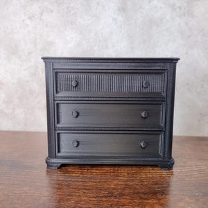 Black Miniature Dresser, 3 Opening Drawers, Choice of Pull Color, 1:12 Scale Dollhouse Furniture