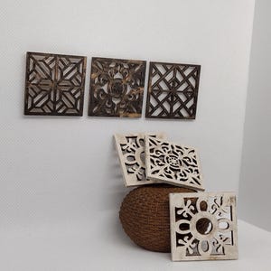 Miniature Wall Art Set, Dollhouse Wood 3 Piece Square Decor Panels 1:12 Scale