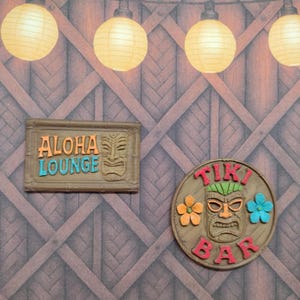 Retro Tiki Bar Signs, Hand-Painted Dollhouse Decor, Mini Beach Wall Art