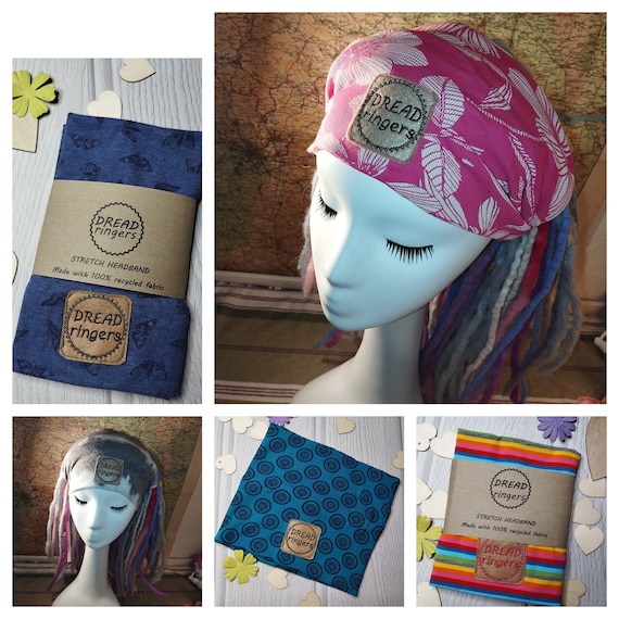 Stretch Hair Band/Wrap/Turban for Dreadlocks and Hippy Hair - made with 100% Recycled Fabrics - Ethical & Sustainable