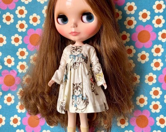 Japanese Kitten Print Long Sleeve dress for Blythe Doll