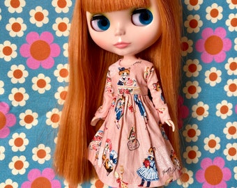 Cat Cake Tea Party Print Long Sleeve dress for Blythe Doll