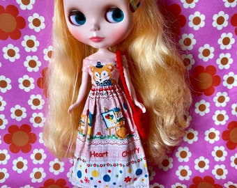 Cute Bear Red Gingham Off Shoulder Dress for Blythe Doll.