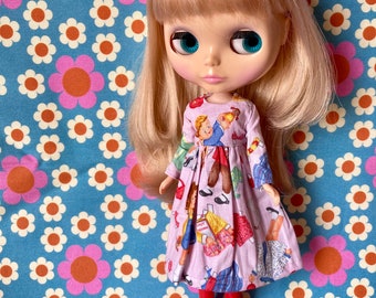 Paper Doll Clothes  Cute Japanese Print Dress for Blythe Doll.