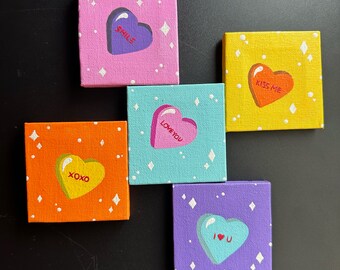 Ensemble d'aimants acryliques en forme de coeur de bonbons pour la Saint-Valentin