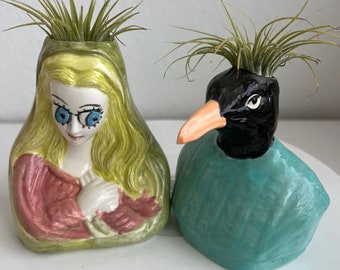 Big eyed woman and Black bird Air plant holders.