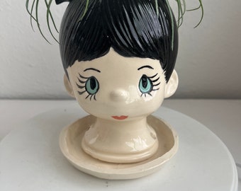 Wren doll head ceramic planter