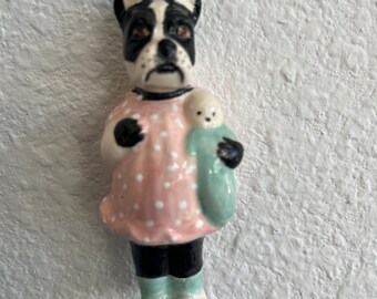 Tiny Boston Terrier wall dolly