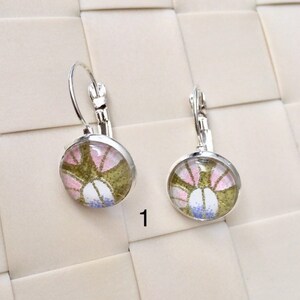 Flower Earrings, Glass Dome earrings, Glass Cabochon Earrings, Japanese Paper Earring, Bff Gift, Christmas Gift, Gift for her, Birthday Gift