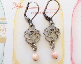 Rose is love Antique Silver Earrings (Pink Gemstone), Rose Earrings, Romantic Earrings, Flower Earrings, Elegant Earrings, Christmas Gift