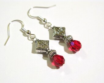 Elegance In Red Earrings, Dangle Earrings, Elegant Earrings, Christmas Party Jewelry, Christmas Gift, Christmas Jewelry, Handmade Earrings