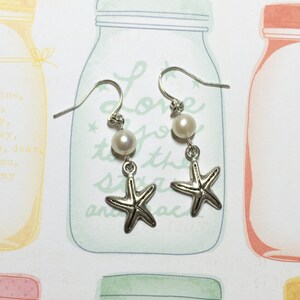 Sea Star Fresh Pearl Silver-plated Earrings, Star Fish Earrings, Beach Earrings, Beach Wedding Jewelry, Bridesmaid Earrings, Christmas Gift