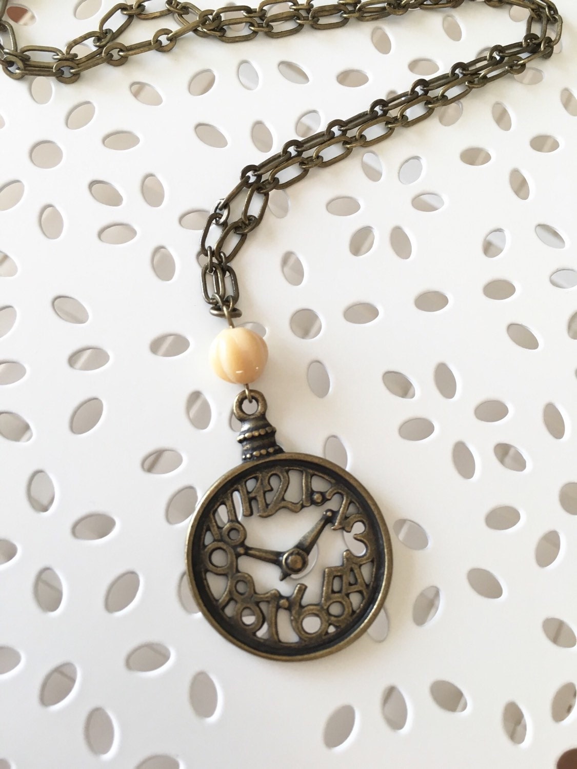 Clock Pendant Necklace, Antique Brass Necklace, Time Necklace, Clock