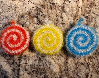 Colorful striped dish scrubbies