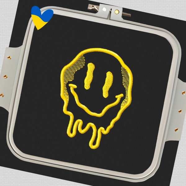 Drippy Smiley Face Embroidery Pattern Design, Smile Embroidery, Grunge Embroidery, dst, exp, hus, jef, pes, vip, vp3, xxx machine