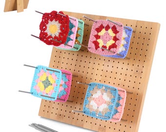 11" Minimalist Crochet Blocking Board with 15 Pegs Pins and Grid, Bamboo Granny Square Blocking Board Gift Set for Crocheting Knitting