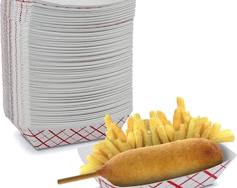 Plaid Paper Food Trays - Disposable 3 lb Fast Food Boats