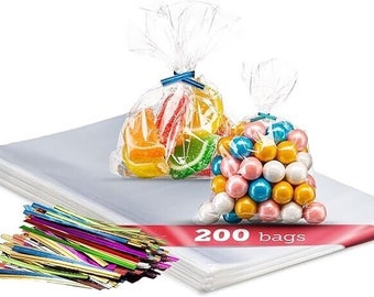 New 200 PK Resealable Cello Cellophane Bags Candy Treats Cookie Clear Plastic Sleeve goodie bags candy bags gift bag chocolate homemade food