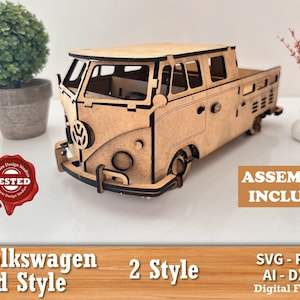 3D car model puzzle WV Bus Retro Car Laser cut files Cnc router plans Svg Ai  DXF vector Instant download Vector model puzzle Wooden