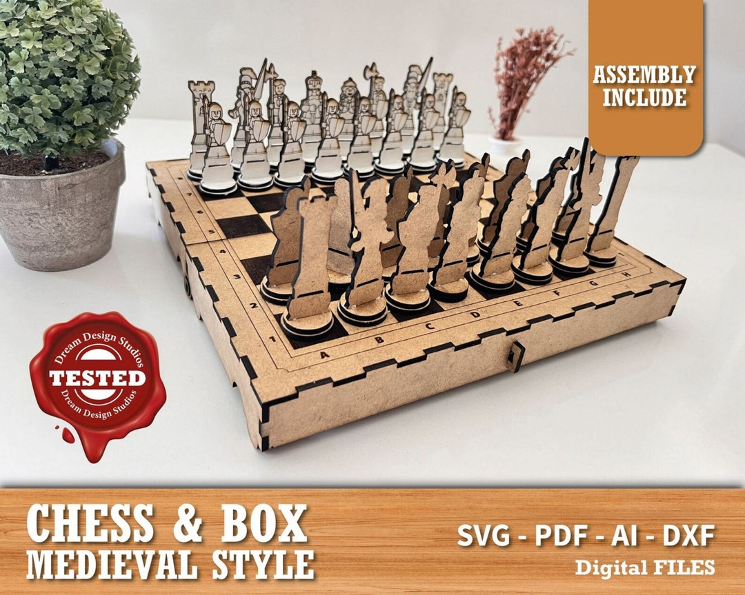 Chess Laser Cut Chess Game Pieces Laser Cut Files V3 Wooden With Box 