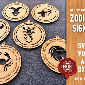 Astrologia Zodiak Breloczki Ozdoby Horoskop Znaki SVG Pakiet, Svg, Niebiański Znak Gwiazdowy SVG, Horoskop SVG Pakiet, Png, Horoskop Prezent